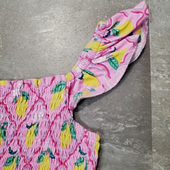 Mini Boden Summer Dress. Cotton. Smocked Torso. Pink. Lemon Print. Kid 9-10 yo. - Picture 6 of 10
